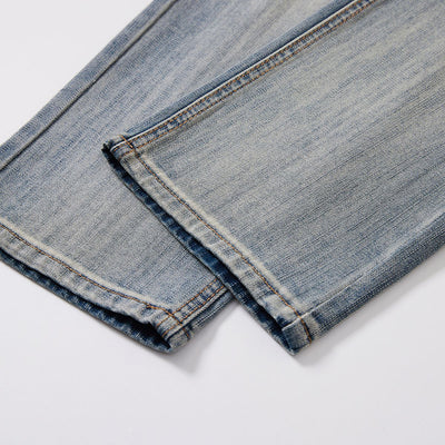Men's Spring Light Blue Washed Splatter Paint Straight Jeans