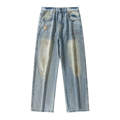Men's Spring Washed Splatter Paint Straight Leg Jeans