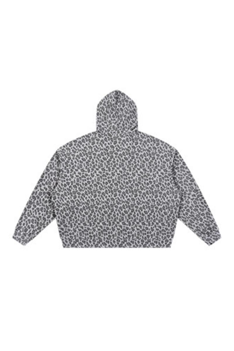 Unisex Fall Winter Leopard-Print Zip-Up Hooded Jacket