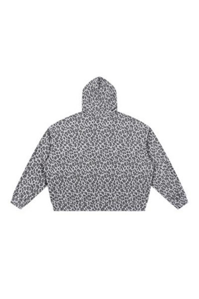 Unisex Fall Winter Leopard-Print Zip-Up Hooded Jacket