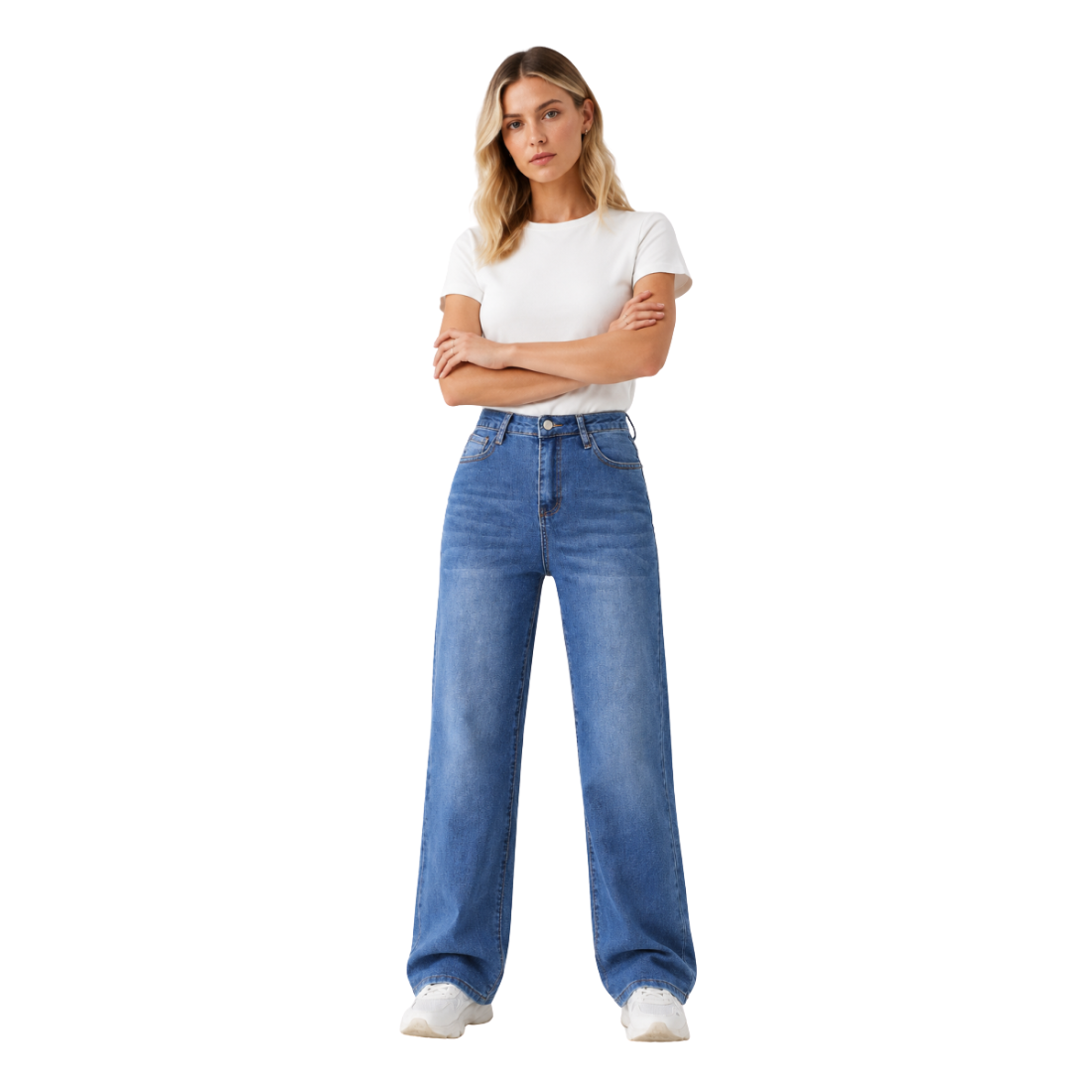 Women's Classic Blue Wash Relaxed High Waist Straight Jeans