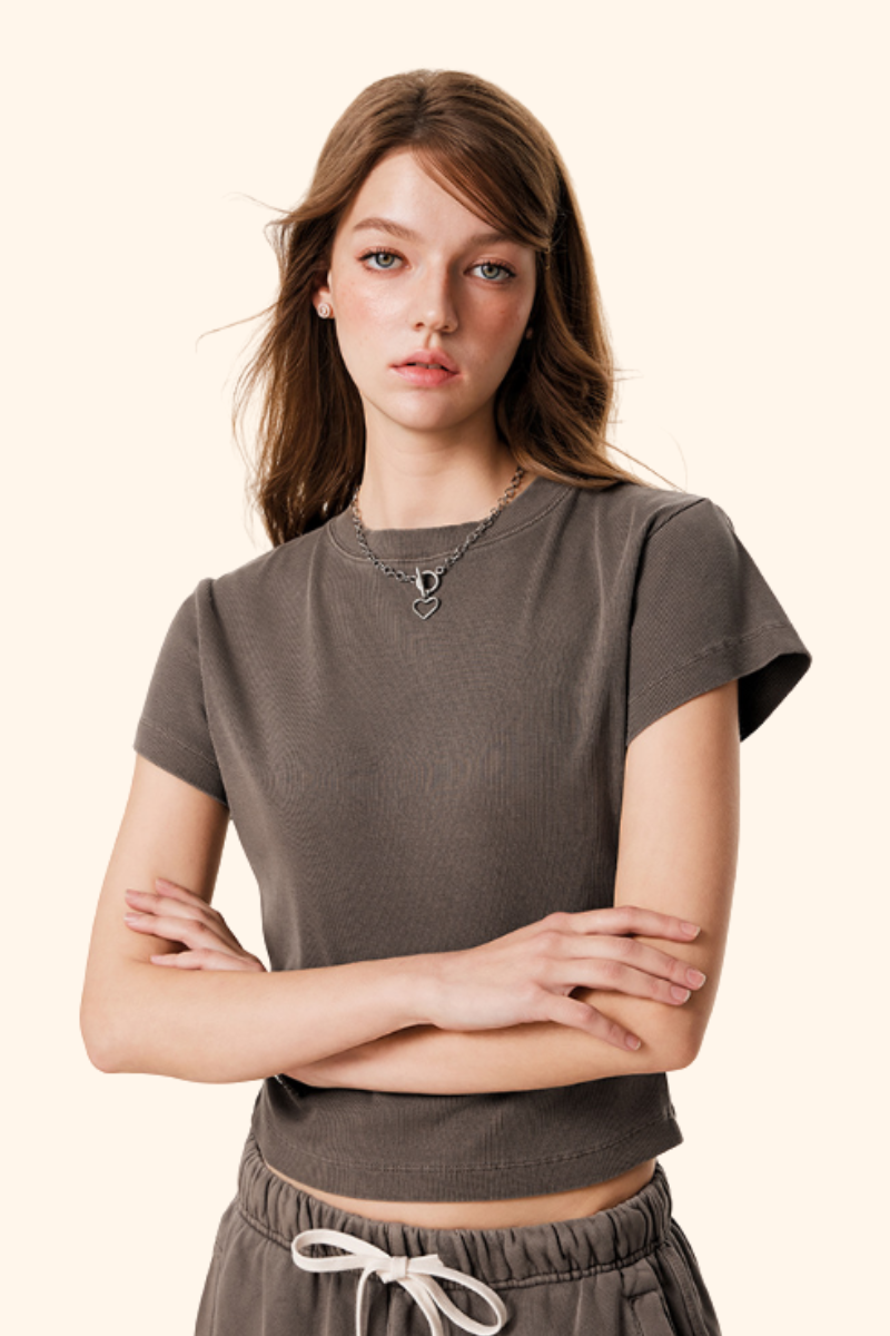 Women's Spring Summer 275g Washed Set-in Crewneck Tee