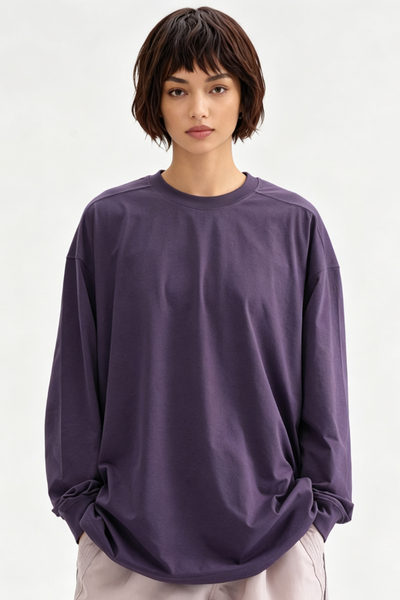 Women's Spring Drawstring-Hem Relaxed Long-Sleeve T-Shirt