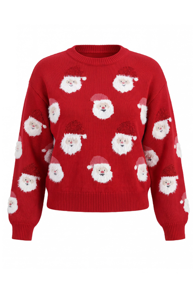 Women Fall Clothing Soft Christmas 3D Santa Cropped Sweater
