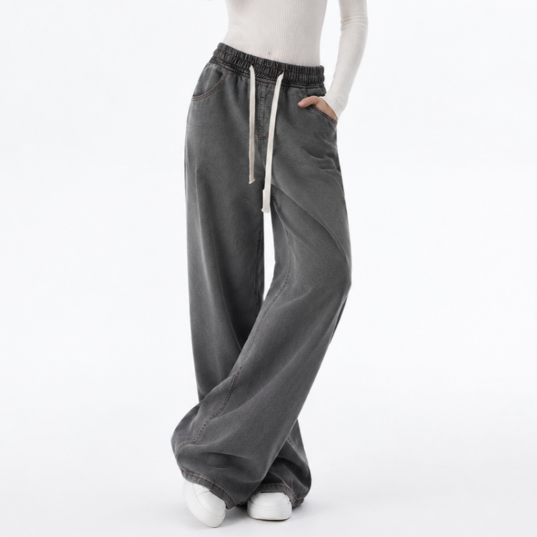 Women's Drawstring Waist Wide Leg Jeans