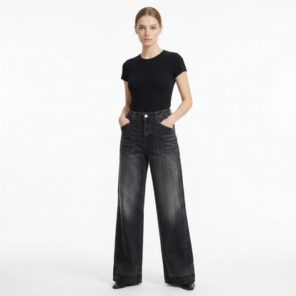 Women's Vintage Wash High Waist Wide Leg Jeans