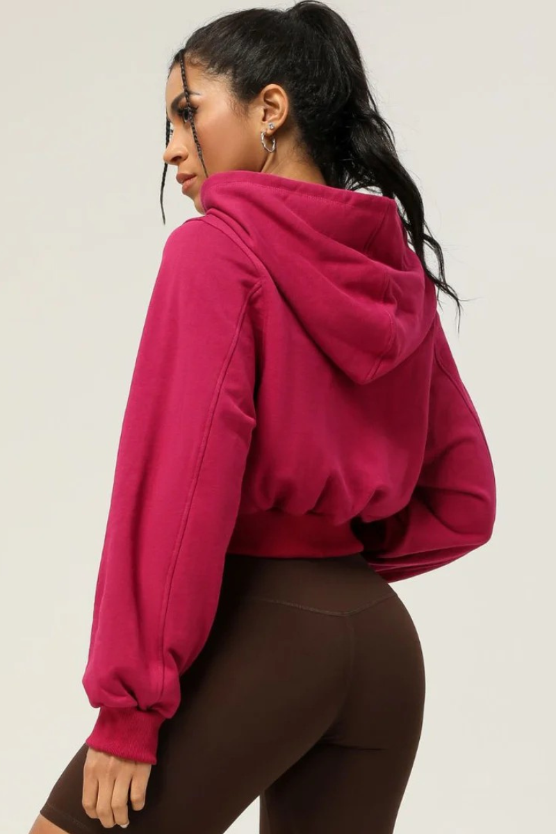 Cropped Waist-Tied Hooded Athletic Jacket
