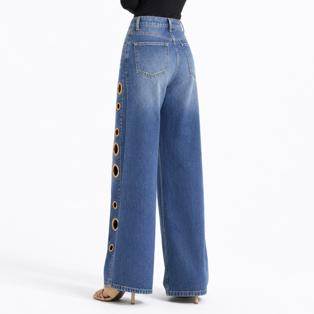 Women's High Waist Retro Non-Stretch Baggy Wide Leg Jeans