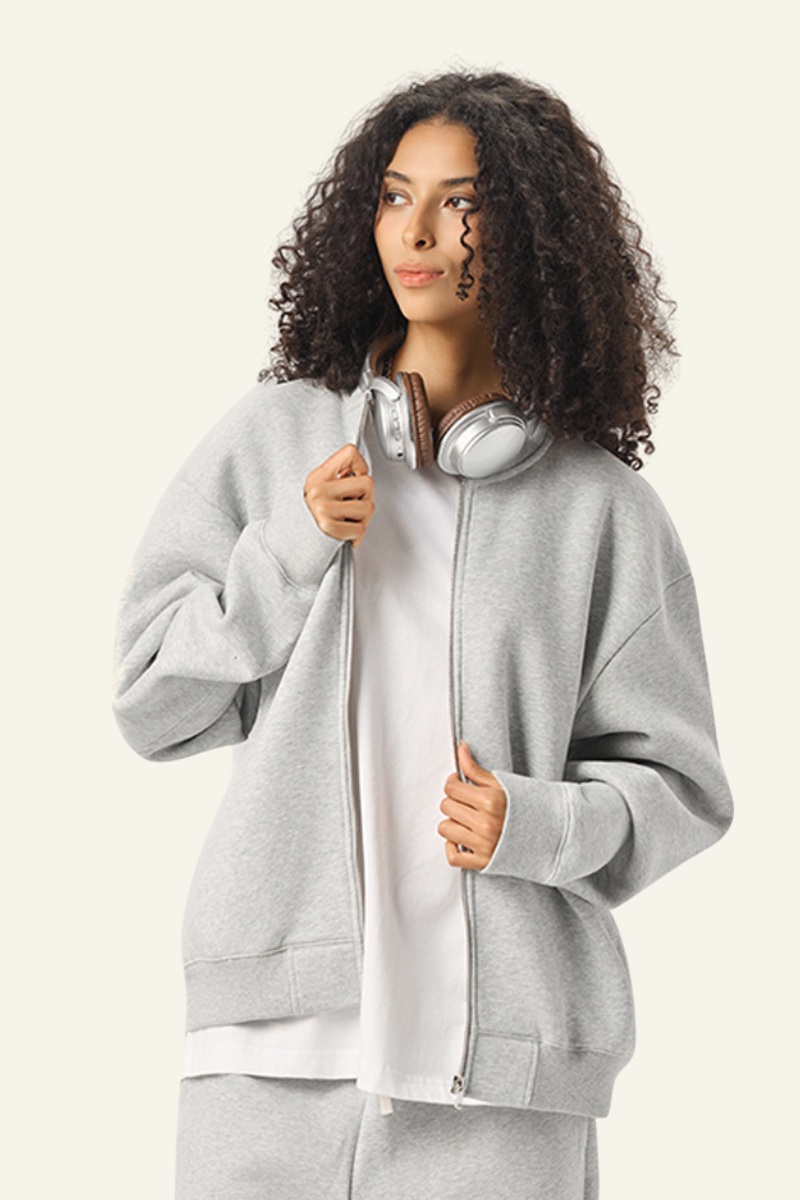 Women's  Streetwear Stand Collar Fleece-Lined Zipper Jacket
