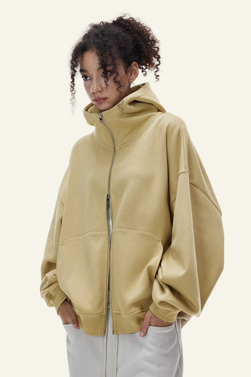 Women's   Streetwear Curved-Sleeve Boxy Hooded Jacket