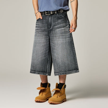 Men's Summer Gradient Cat Whisker Wide-Leg Denim Shorts