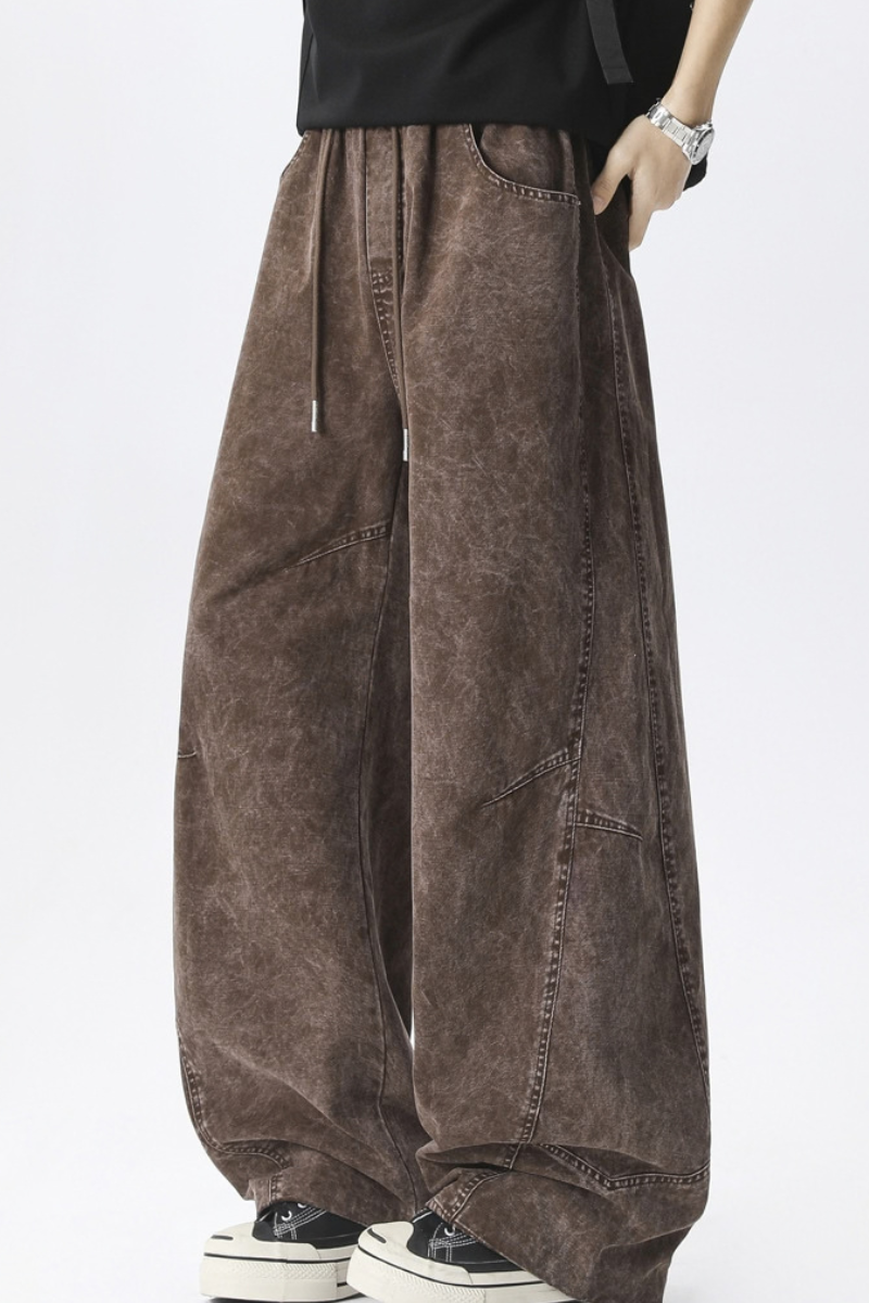 Men All Season Vintage Washed Wide Leg Scimitar Pants