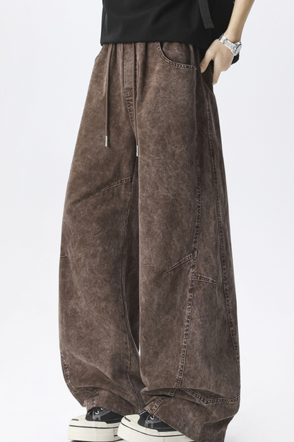 Men All Season Vintage Washed Wide Leg Scimitar Pants