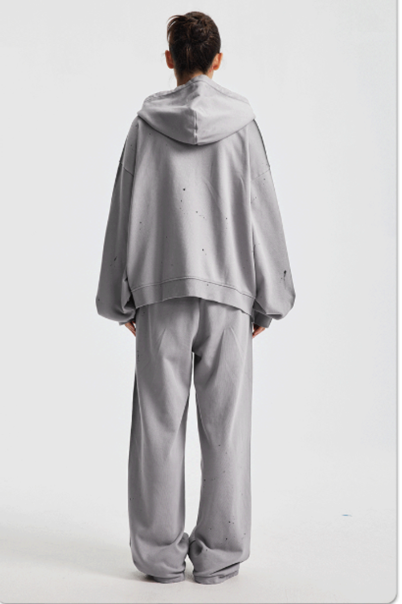 Men/Women's Unisex 430g Spray Washed Zipper Hoodie Set