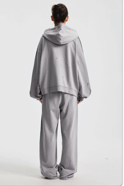 Men/Women's Unisex 430g Spray Washed Zipper Hoodie Set