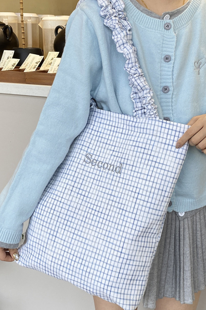 Women Fall Ruffle Strap Plaid Large Capacity Tote Bag