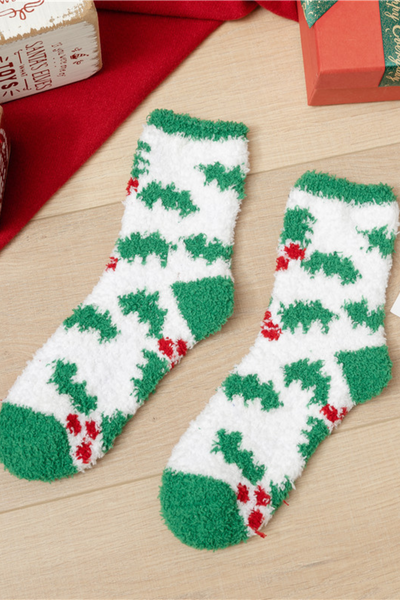 Women's Christmas Coral Fleece Santa Elk Tree Mid Calf Socks