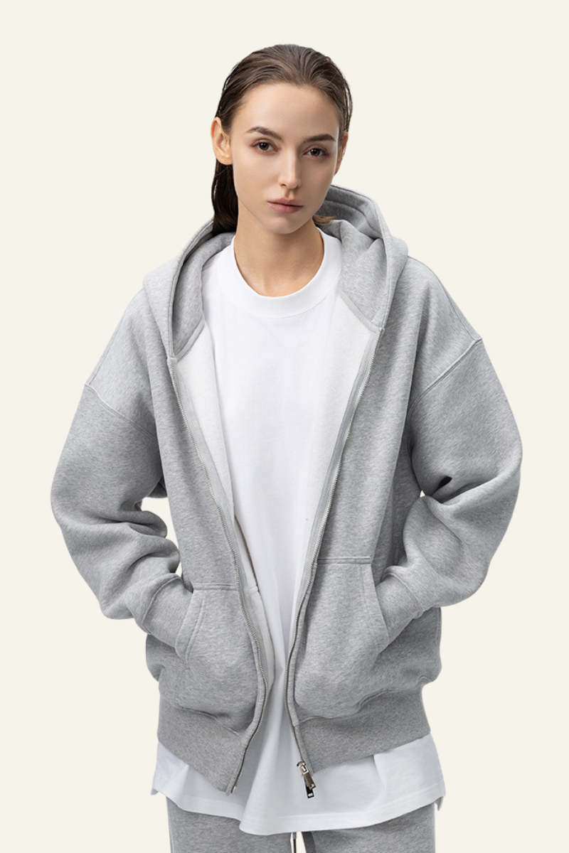 Women's Streetwear Fleece-lined  Full-Zipper Hooded Jaacket