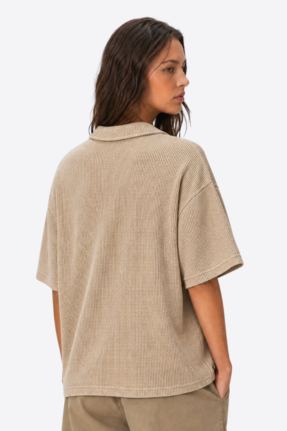 Women's 290g Heavy Waffle Snow Wash V-Neck Polo