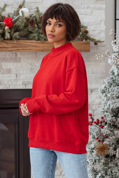 Unisex Fall Clothing Mock-Neck Drop-Shoulder Sweatshirt