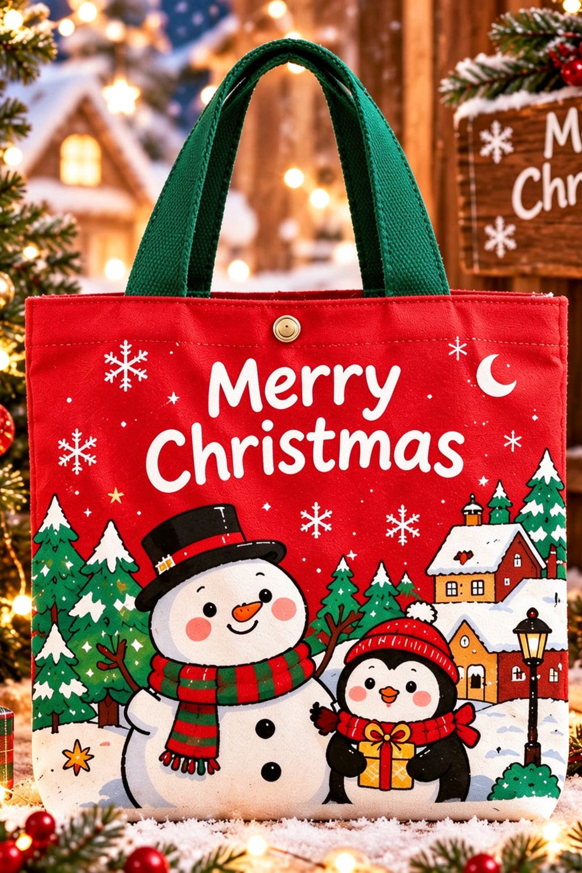Christmas Santa Canvas Handbag Holiday Tote Bag