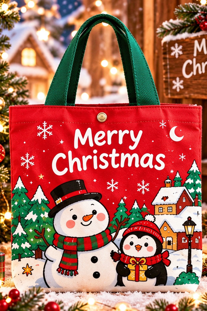 Christmas Santa Canvas Handbag Holiday Tote Bag