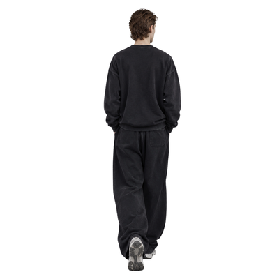 Men Fall Clothing Washed Pullover Wide Leg Sweatpants Set