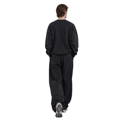 Men Fall Clothing Washed Pullover Wide Leg Sweatpants Set