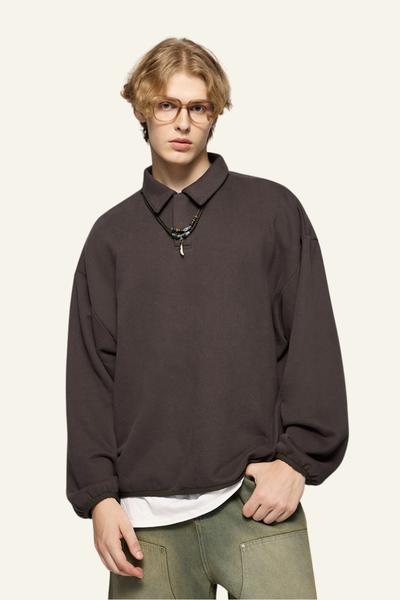 Men's Streetwear Polo Collar Drop Shoulders  Sweatshirt.
