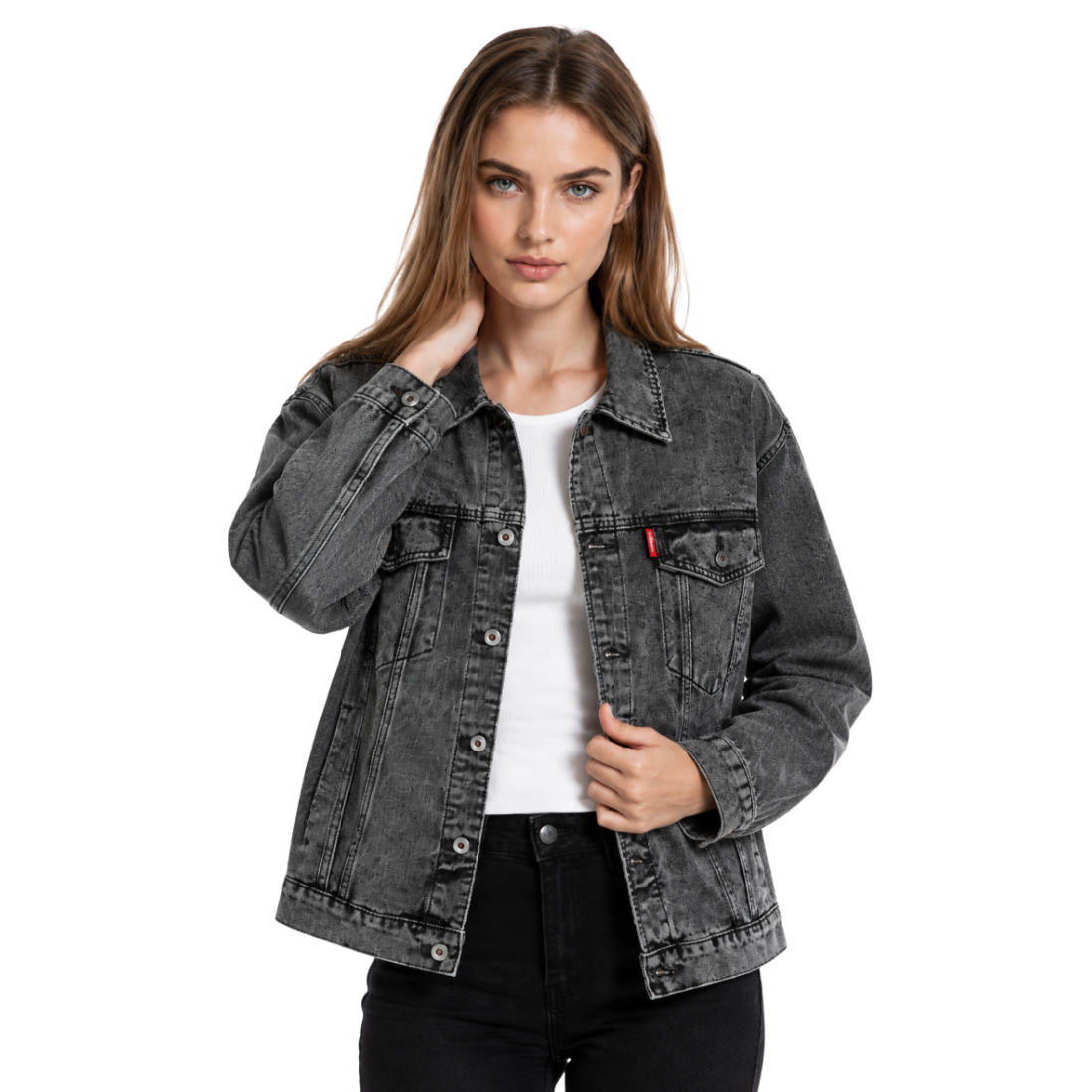 Women's Vintage Grey Acid Wash Denim Jacket