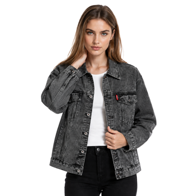 Women's Vintage Grey Acid Wash Denim Jacket