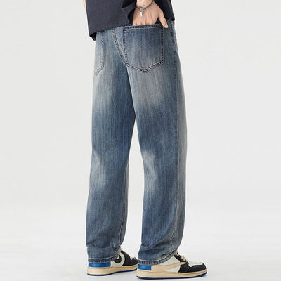 Men's Spring Light Blue Washed Splatter Paint Straight Jeans