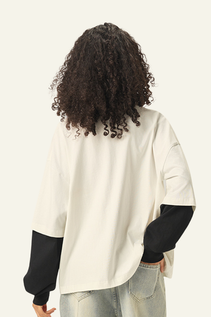 Women's Cotton  Faux-Two-Piece Long Sleeve T-shirt