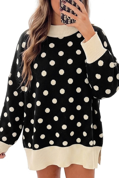 Women Fall Clothing Christmas Polka Dot Mock Neck Sweater