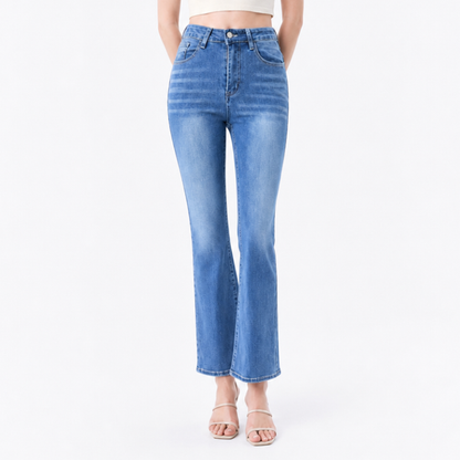 Women's High Waist Stretch Embroidered Pockets Flare Jeans