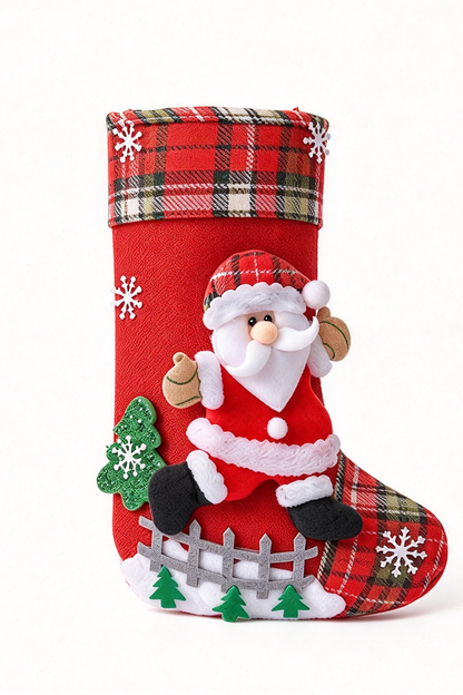 Large Linen Christmas Stocking Tree Hanging Ornament