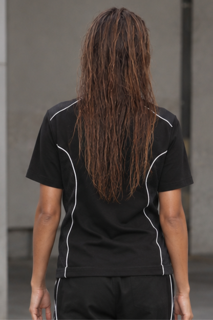 Women Summer Breathable Mesh Panel Contrast Stitch T-Shirt