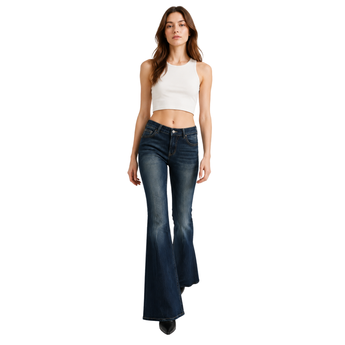 Women's High Waist Flare Jeans with Retro Embroidery