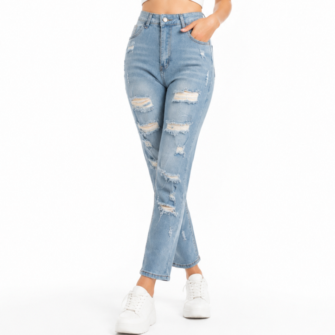 Women's High Waist Distressed Ripped Stretch Jeans