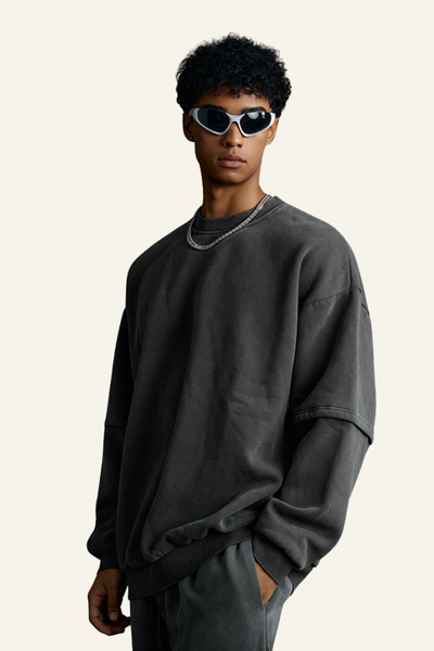 Men's Streetwear Washed Patchwork Pullover
