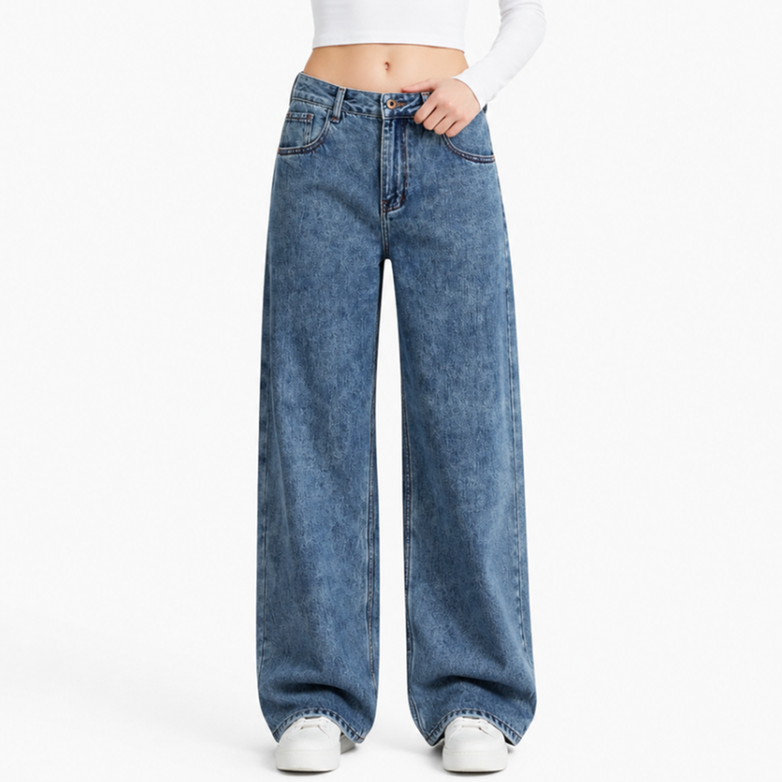 Women's 100% Cotton High Waist Straight Leg Jeans