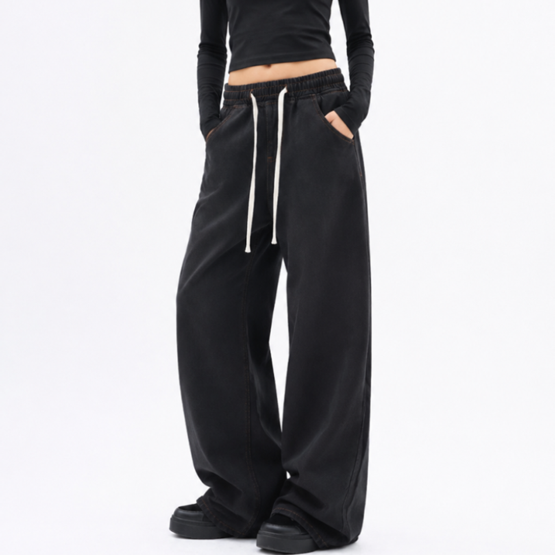 Women's Drawstring Waist Wide Leg Jeans
