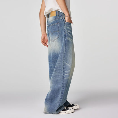 Men's Spring Gradient Blue Cat Whisker Balloon Denim Jeans