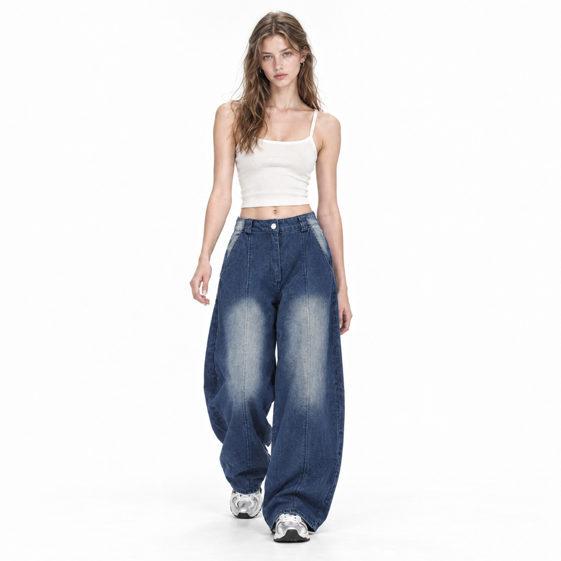 Women's Vintage Washed High Waist Wide Leg Jeans