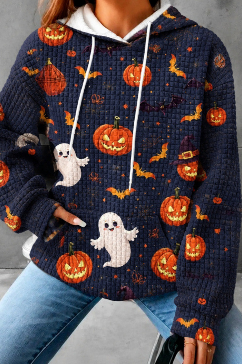 Unisex Fall Clothing Halloween Waffle Knit Graphic Hoodie