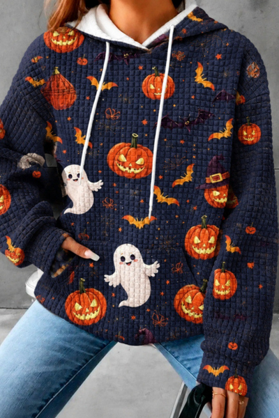 Unisex Fall Clothing Halloween Waffle Knit Graphic Hoodie