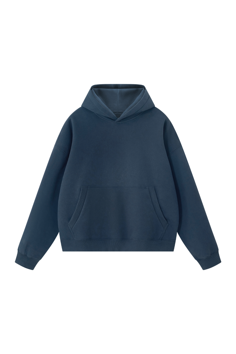 Men Fall Clothing Relaxed Boxy Fleece Pocket Ribbed Hoodie