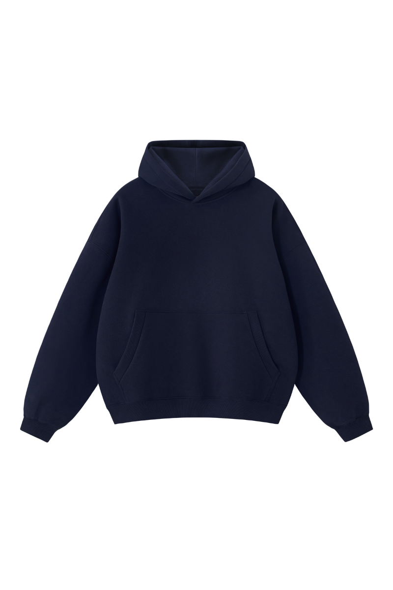 Unisex Fall Clothing Boxy Ribbed Pocket Warm Fleece Hoodie