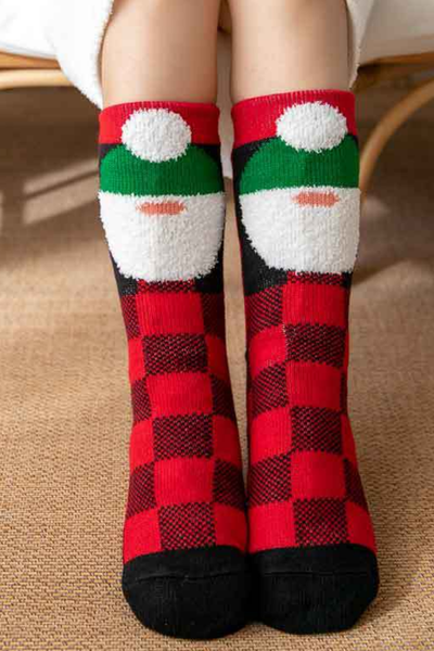 Women Winter Christmas Fleece Cuff Non Slip Slipper Socks