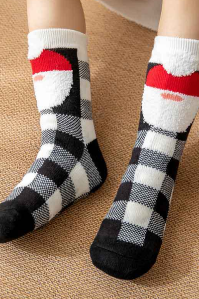 Women Winter Christmas Fleece Cuff Non Slip Slipper Socks